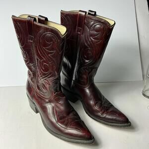 Vintage Men's USA Acme 4939 Maroon Leather Western Boots Size 11 B